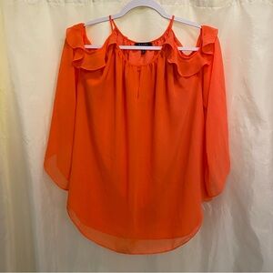 M Cold Shoulder Orange Blouse